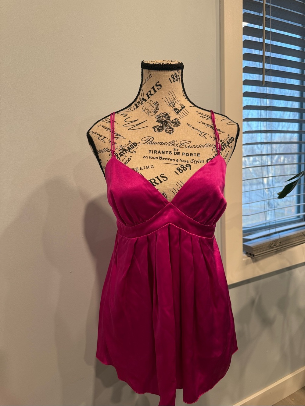 Matty M Vibrant Fuchsia Satin Smocked Cami Dress